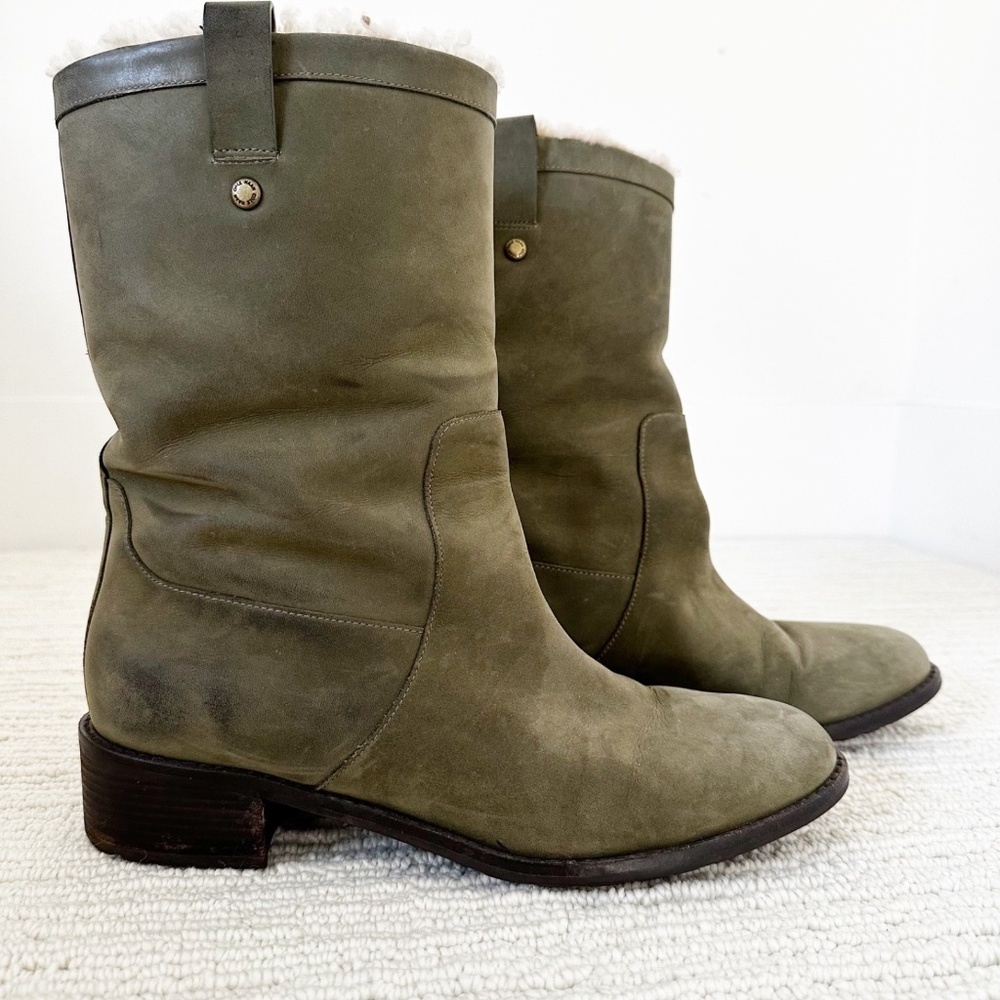 COLE HAAN Jessup Women’s 8 Green Boot Shearling Suede Waterproof Non-slip Rustic